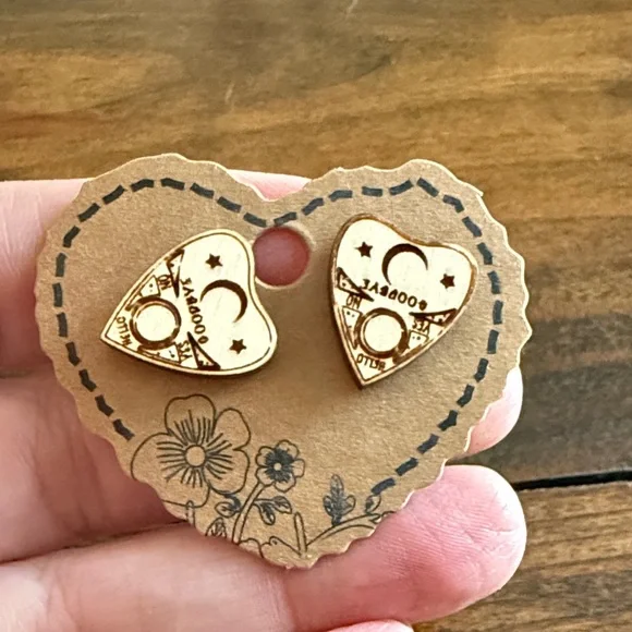 Wood planchette  earrings - Picture 2 of 4